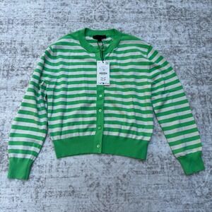 Zara Green Striped Knit Cardigan Button Up Crewneck Sweater Fall Large NEW